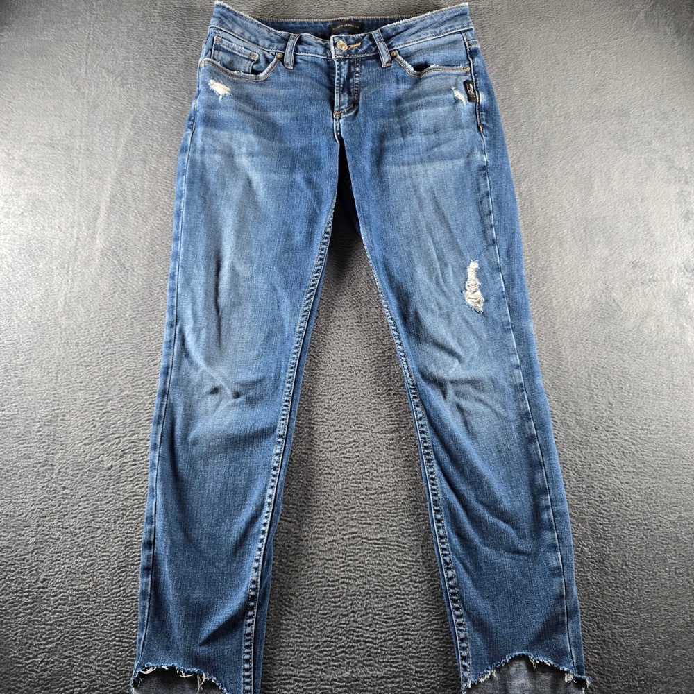Silver Jeans Co Aiko Skinny Distressed Step Hem Blue Jeans W27 L29 L83015SDK309